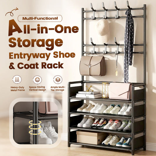 ⏳🔥LIMITED-TIME 50% OFF! ⏰Multi-Functional Entryway Shoe & Coat Rack🧥