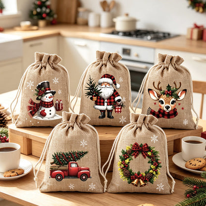 ⏳🔥LIMITED-TIME 50% OFF! ⏰Christmas Burlap Gift Bags with Drawstring, For gift giveaways＆party gifts🎅