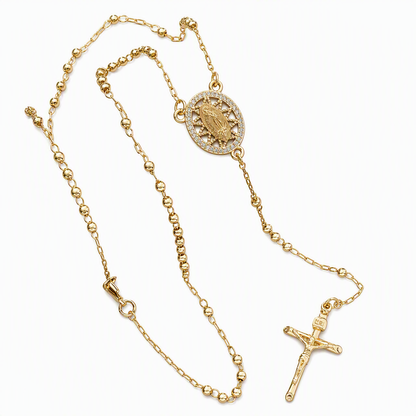 ⏳🔥LIMITED-TIME 50% OFF! ⏰Retro Gold Tone Virgin Mary Crucifix Cross Pendant Necklace with Beaded Y-Chain📿💎