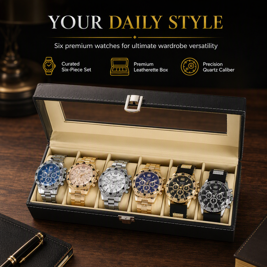 ⏳🔥LIMITED-TIME 50% OFF! ⏰6 Piece Men's Watch Set with Steel Band Fashion Watches in a Gift Box⌚️