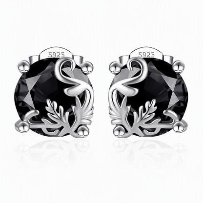 ⏳🔥LIMITED-TIME 50% OFF! ⏰1 Pair of Silver Tone Gothic Vine Pattern Round Stud Earrings with Black Cubic Zirconia🖤