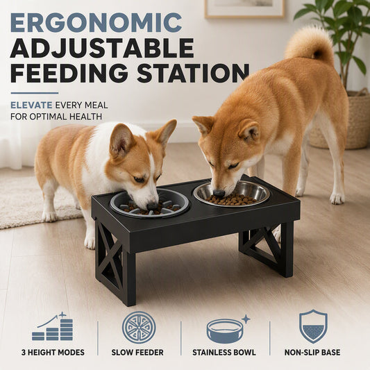 ⏳🔥LIMITED-TIME 50% OFF! ⏰Elevated Dog Bowls with Slow Feeder & Stainless Steel Bowls🐾