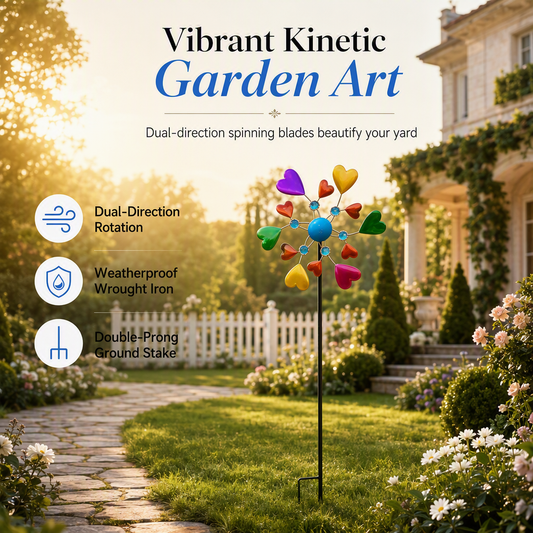 ⏳🔥LIMITED-TIME 50% OFF! ⏰Heart Shaped Metal Wind Spinner Wrought Iron Garden Stake Windmill for Outdoor Yard and Park Decoration❤️