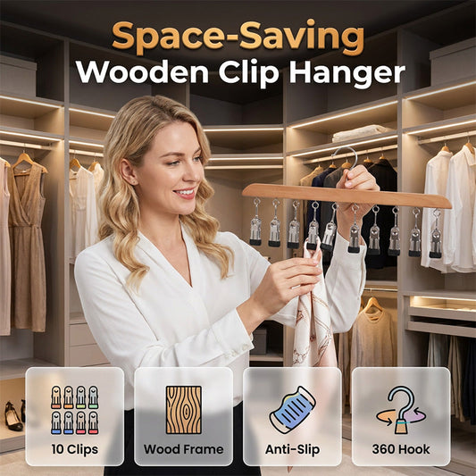 ⏳🔥LIMITED-TIME 50% OFF! ⏰Multi-Clip Wooden Hanger for Closet Organization👕