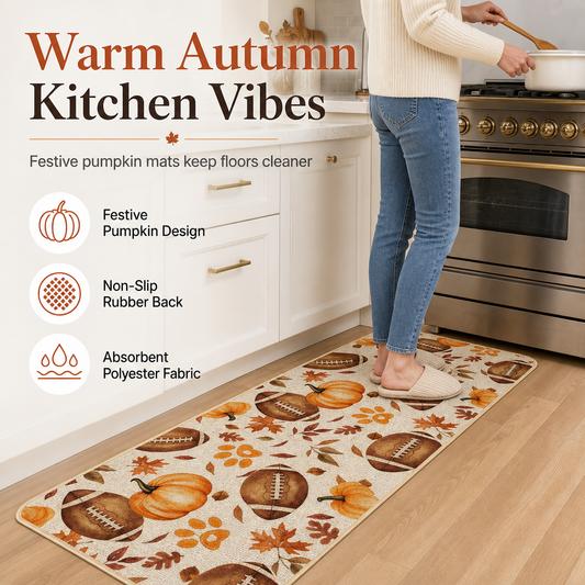 ⏳🔥LIMITED-TIME 50% OFF! ⏰🎃Autumn Pumpkin & Maple Leaf Floor Mat Set – Absorbent Linen-Like Surface, Non-Slip Rubber Backing & Durable Tight Weave – Warm Farmhouse Decor for Kitchen & Dining Room 🍁✨