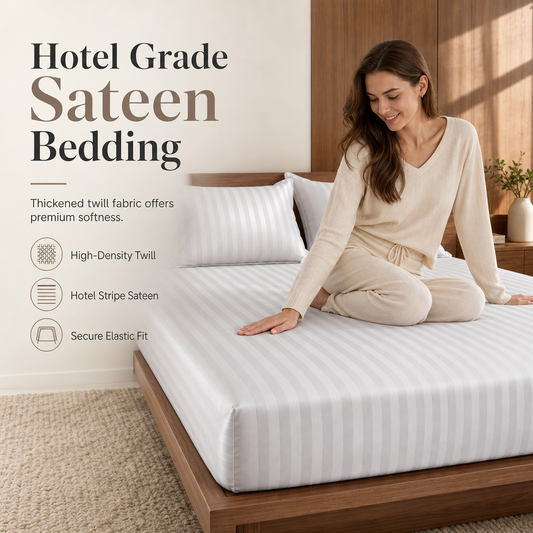 ⏳🔥LIMITED-TIME 50% OFF! ⏰Thickened 120g Cotton-Like Twill Hotel Bedding Set with Ribbon Trim Flat Sheet and Fitted Sheet