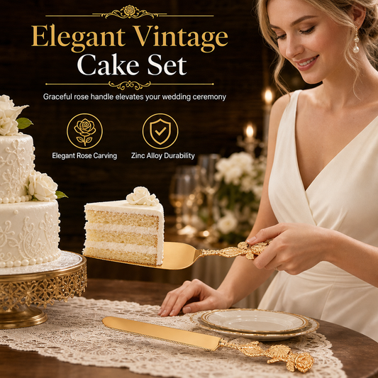 ⏳🔥LIMITED-TIME 50% OFF! ⏰Exquisite Metal Alloy Cake Knife & Server Set 🍰🍽️