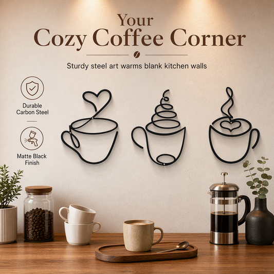 ⏳🔥LIMITED-TIME 50% OFF! ⏰Creative Metal Coffee Cup Wall Art 20.3cm Height Hanging Iron Decor for Home Cafe Indoor Wall Decoration☕️