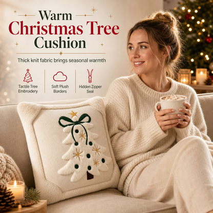 ⏳🔥LIMITED-TIME 50% OFF! ⏰Embroidered Christmas Tree Throw Pillow Cover with Bow (45x45cm) | Decorative Cushion Cover for Living Room Sofa🎄🧸