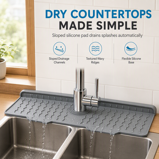 ⏳🔥LIMITED-TIME 50% OFF! ⏰Silicone Faucet Splash Guard Mat — Drain Fast, Cuttable🧽