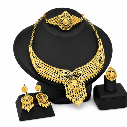 ⏳🔥LIMITED-TIME 50% OFF! ⏰24K Gold Plated Bridal Jewelry Set | Dubai Indian Style | Necklace Bracelet Ring & Earrings Set for Women💛💍📿
