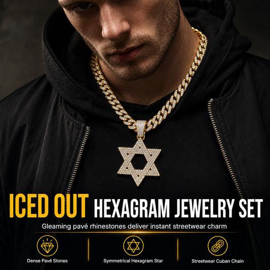 ⏳🔥LIMITED-TIME 50% OFF! ⏰Hip Hop Iced Out Rhinestone Hollow Star of David with 50cm Chain✡️📿