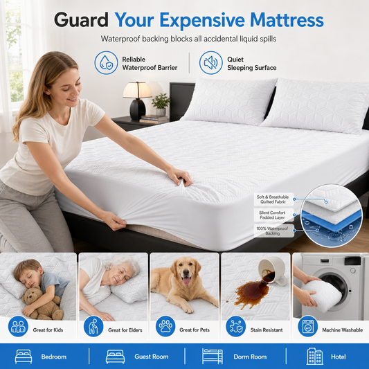 ⏳🔥LIMITED-TIME 50% OFF! ⏰Waterproof Fitted Sheet – Solid Color Machine Washable Mattress Protector Cover, Soft Breathable Bed Cover for Bedroom, Guest Room & Dorm 🛏️✨