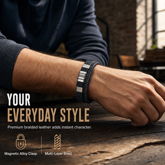⏳🔥LIMITED-TIME 50% OFF! ⏰Men's Retro Leather with Square Wheat Pattern Alloy Magnetic Clasp🖤
