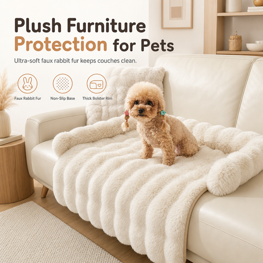 ⏳🔥LIMITED-TIME 50% OFF! ⏰🐾 Plush Pet Furniture Protector: Faux Fur, Anti-Scratch, Non-Slip Back, Quilted