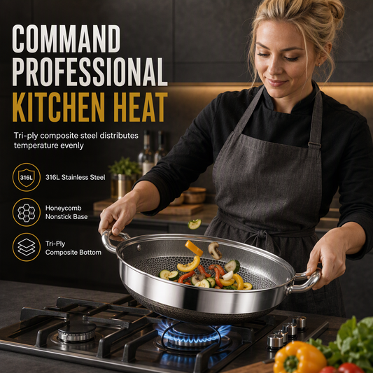 ⏳🔥LIMITED-TIME 50% OFF! ⏰🥘 Thickened Stainless Steel Wok – Nonstick, Flat Bottom, Dual Handles 🍳✨