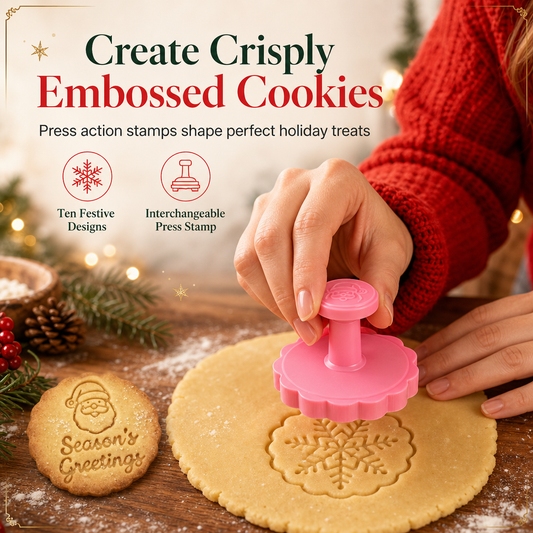 ⏳🔥LIMITED-TIME 50% OFF! ⏰Press Crisp Holiday Cookies Instantly! 10-Shape Christmas Cookie Stamp Set🍪