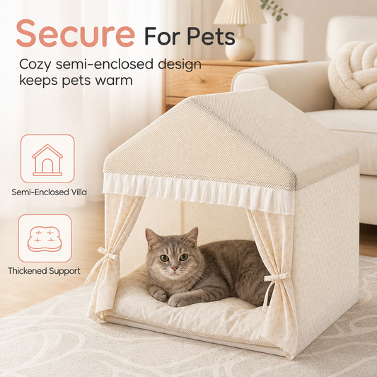 ⏳🔥LIMITED-TIME 50% OFF! ⏰🏕️Semi-Enclosed Indoor Pet Tent-House | Breathable Mesh Roof, Thick Padding🐱☁️