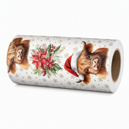 ⏳🔥LIMITED-TIME 50% OFF! ⏰🐮 Reversible Christmas Highland Cow Gift Wrapping Paper Roll – Thick Tear‑Resistant Craft Paper, 2 Festive Designs in 1 Roll (43cm×5m) 🎄🎁