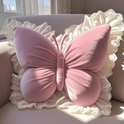 ⏳🔥LIMITED-TIME 50% OFF! ⏰Elegant Butterfly-Shaped Throw Pillow with Lace Trim🦋🛋️