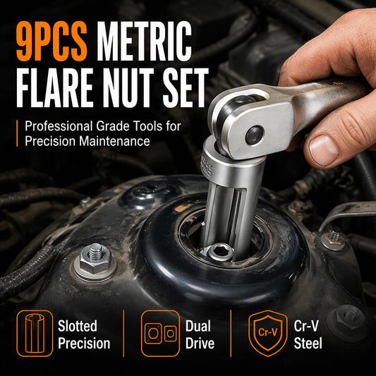 ⏳🔥LIMITED-TIME 50% OFF! ⏰9 Piece Flare Nut Socket Set Slotted Oxygen Sensor Wrench and Diesel Injector Line Socket Auto Repair Tool Kit with Storage Case