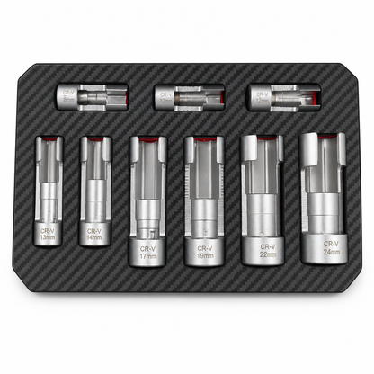 ⏳🔥LIMITED-TIME 50% OFF! ⏰9 Piece Flare Nut Socket Set Slotted Oxygen Sensor Wrench and Diesel Injector Line Socket Auto Repair Tool Kit with Storage Case