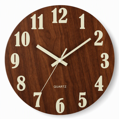 ⏳🔥LIMITED-TIME 50% OFF! ⏰12-Inch Silent Wooden Wall Clock – Luminous Glow & MDF Wood Grain✨