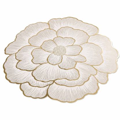 ⏳🔥LIMITED-TIME 50% OFF! ⏰Nordic Style Metallic Peony Flower PVC Placemat Heat Resistant Non Slip Waterproof Dining Table Mat 38cm