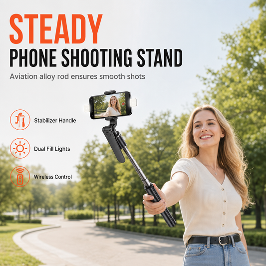 ⏳🔥LIMITED-TIME 50% OFF! ⏰Extendable Selfie Stick Tripod with Bluetooth Remote Control and Handheld Phone Gimbal Stabilizer for Live Streaming and Photography