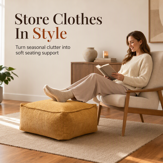 ⏳🔥LIMITED-TIME 50% OFF! ⏰Storage Stool Cover: Fill with Clothes, Wide Zipper, Washable, 45x45x23cm🧺🛋️
