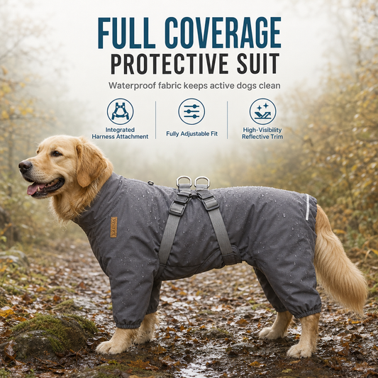 ⏳🔥LIMITED-TIME 50% OFF! ⏰Lightweight Water Resistant Four Legged Dog Raincoat Reflective Outdoor with Leash Attachment for Small and Large Dogs🐶🌧️