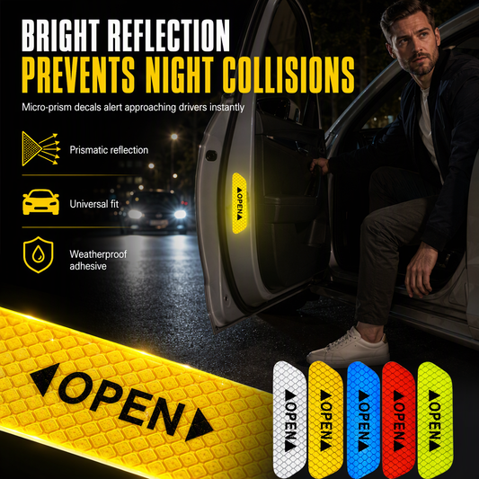 ⏳🔥LIMITED-TIME 50% OFF! ⏰4 Pieces Car Door Reflective Warning Stickers OPEN Safety Anti Collision Decals🚪✨