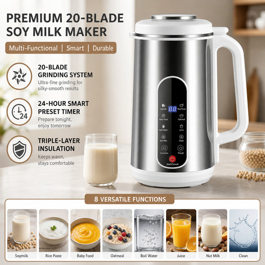 ⏳🔥LIMITED-TIME 50% OFF! ⏰Multi-functional 304 stainless steel soy milk maker, large capacity, filter-free, built-in smart timer🥛