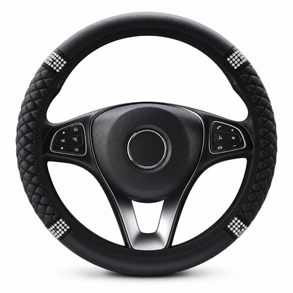 ⏳🔥LIMITED-TIME 50% OFF! ⏰✨ Rhinestone Steering Wheel Cover – Quilted PU Leather & Sparkling Details for a Glam Car Interior ❤️⭐