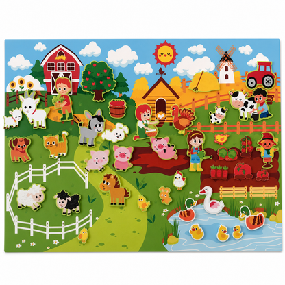 ⏳🔥LIMITED-TIME 50% OFF! ⏰Kids DIY Felt Story Board Set 104x75 cm Farm Animal Theme Interactive Storytelling Wall Toy for Toddlers Early Learning