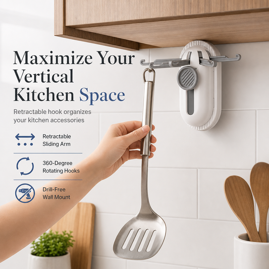 ⏳🔥LIMITED-TIME 50% OFF! ⏰Rotating 5-Hook Rack – Drill-Free Storage for a Clutter-Free Kitchen ✨🏠