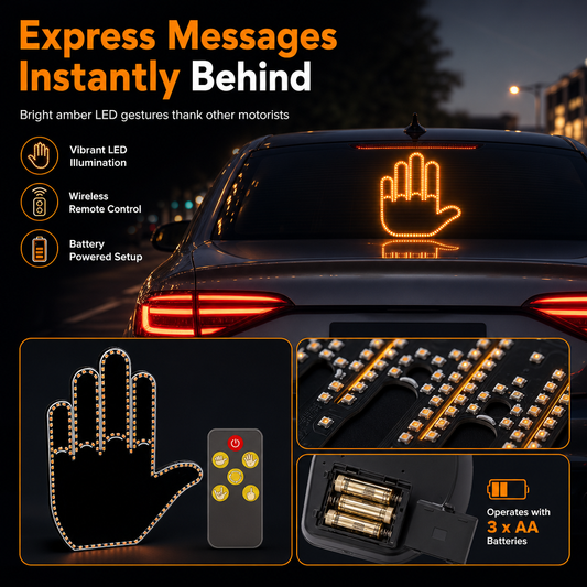 ⏳🔥LIMITED-TIME 50% OFF! ⏰Interactive LED Car Gesture Light with Remote Control Finger Palm Warning Light for Vehicle Rear Window