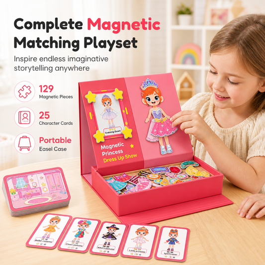 ⏳🔥LIMITED-TIME 50% OFF! ⏰✨ Kids 3D Magnetic Princess Dress-Up Set — 👑129 Pieces & 25 Outfits 🎀
