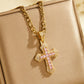 ⏳🔥LIMITED-TIME 50% OFF! ⏰Hip Hop Double Layer Baguette Rhinestone Cross Brass with Figaro Chain✝️
