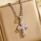 ⏳🔥LIMITED-TIME 50% OFF! ⏰Hip Hop Double Layer Baguette Rhinestone Cross Brass with Figaro Chain✝️