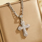 ⏳🔥LIMITED-TIME 50% OFF! ⏰Hip Hop Double Layer Baguette Rhinestone Cross Brass with Figaro Chain✝️