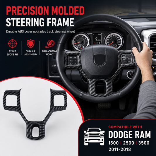 ⏳🔥LIMITED-TIME 50% OFF! ⏰🚛 Steering Wheel Trim Cover For RAM Trucks – Carbon Look, Scratch-proof, Snap-on 🛠️
