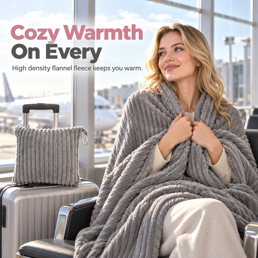 ⏳🔥LIMITED-TIME 50% OFF!⏰ 2-in-1 Travel Pillow & Blanket – Soft Flannel Warmth & Easy Carry for Flights and Road Trips ✈️
