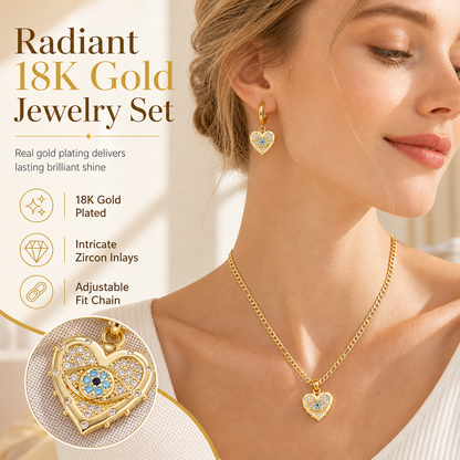 ⏳🔥LIMITED-TIME 50% OFF! ⏰ 18K Gold Plated Evil Eye Heart Necklace & Earrings Jewelry Set🧿✨